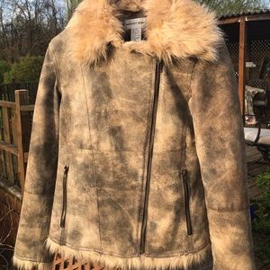 Leather jacket with faux fur